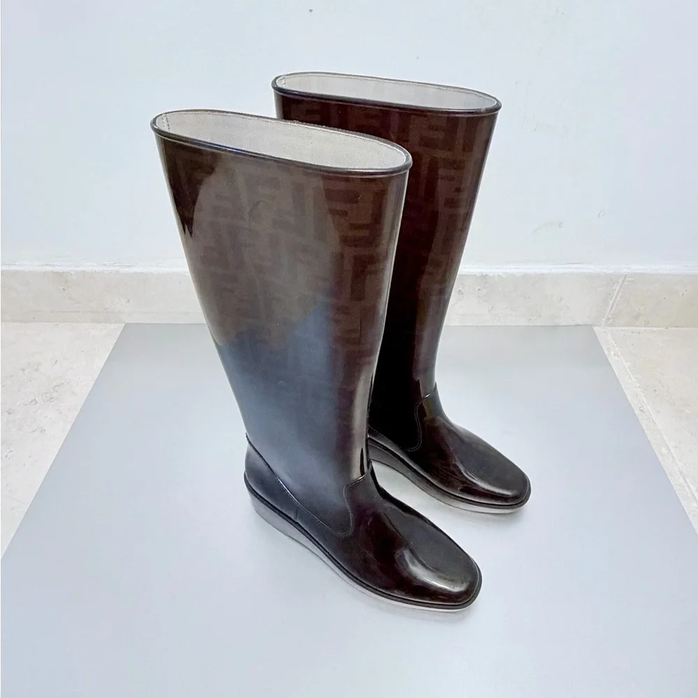 Fendi Dark Brown Monogram Rain Boots Italy size 38